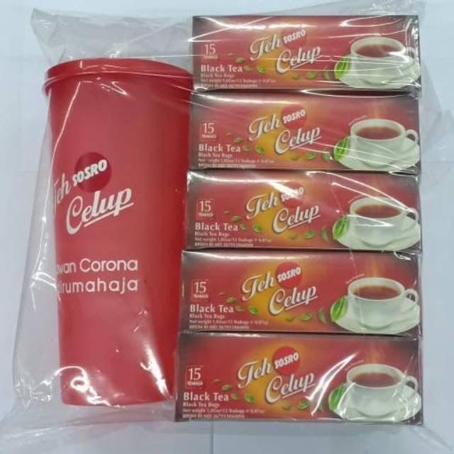 PAKET teh celup Sosro 15bag isi 5box free Tumbler/ paketan Sosro celup free gelas cantik 500ml exp 2