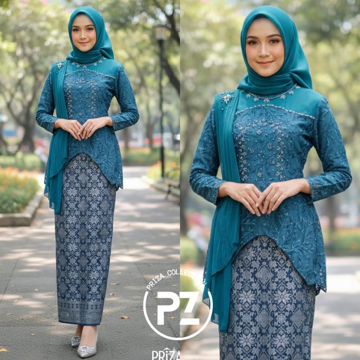 PRIZA / Kebaya Alunna Selendang Mix Cerruty / kebaya Kutubaru Selendang Payet Modern / Baju Ibu Besa