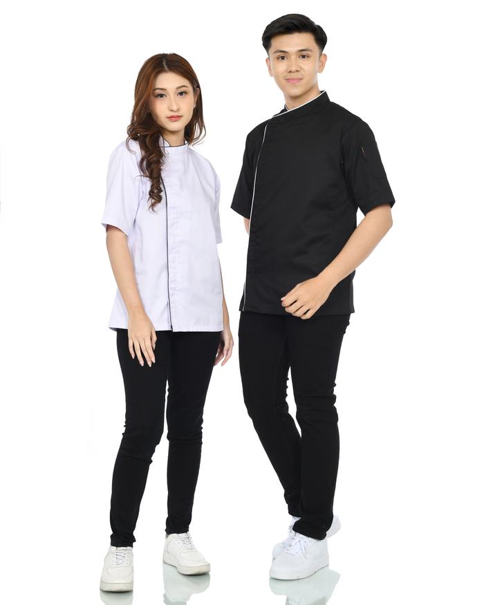 Baju Chef Baju Koki Chef Jacket Pria Wanita Lengan Pendek Warna Coklat Hitam Putih Safety Model Mand