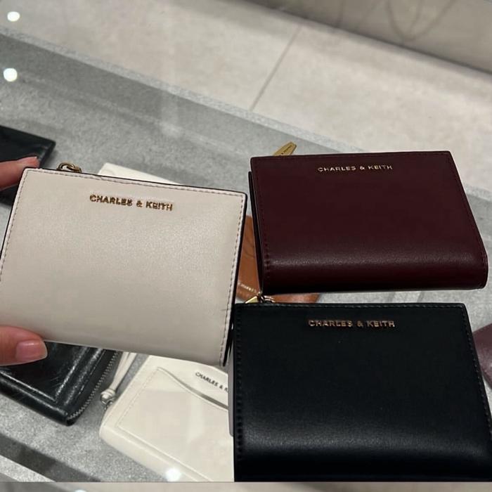 Charles & Keith Harmonee Top Zip Small Wallet - Ivory, Mulberry Plum, Black - Dompet Kecil dengan Re