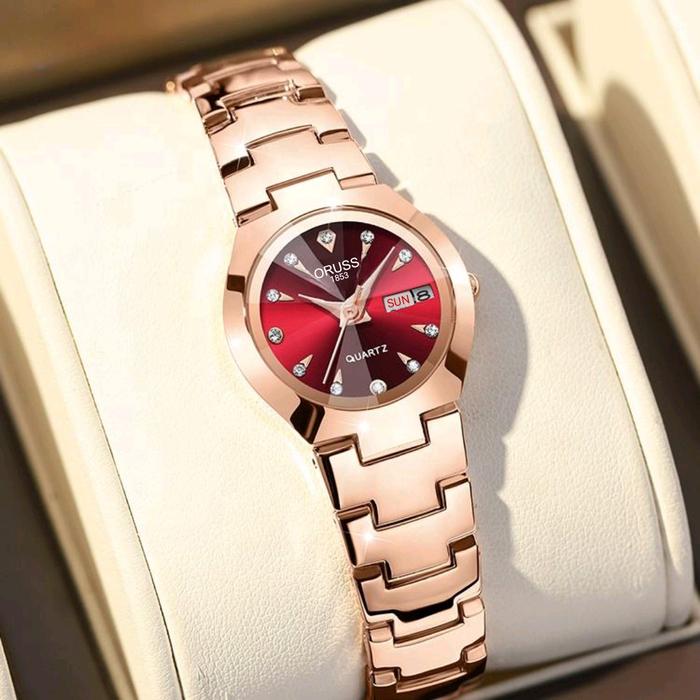 Jam Tangan ORUSS 1853 Spesial Wanita Red Rose Dual Kalender Aktif Watches Elegan Merah