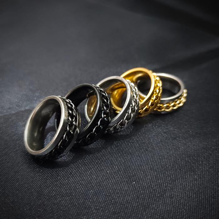 Titanium Perak Emas New Ring's Pria Motif Rantai