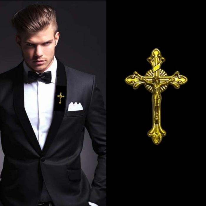 Metal Gold Cross Pin Bros Jas Kameja Tuxedo Mens Pria Classic Pin Salib Warna emas