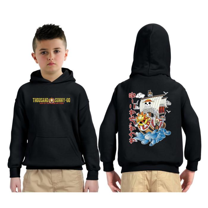 Jaket Hoodie Anak Anime One Piece Thousand Sunny Go Kapal Luffy Mugiwara Pirates PREMIUM