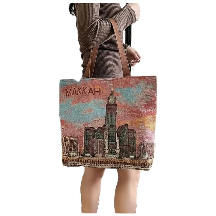 Totebag Tas Kanvas Suvenir Tote Bag Oleh Oleh Shoulder Bag Hadiah Jalan Jalan Mekkah Madinah Arab Sa