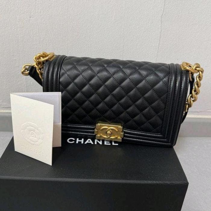 Authentic Chanel Boy Black Caviar Gold Hardware Preloved