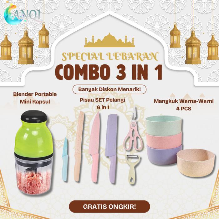 ANQI SHOP (COD) EXCLUSIVE COMBO LEBARAN 3IN1 Blender Kapsul Portable/ Capsule Cutter Quarter + 1Set 