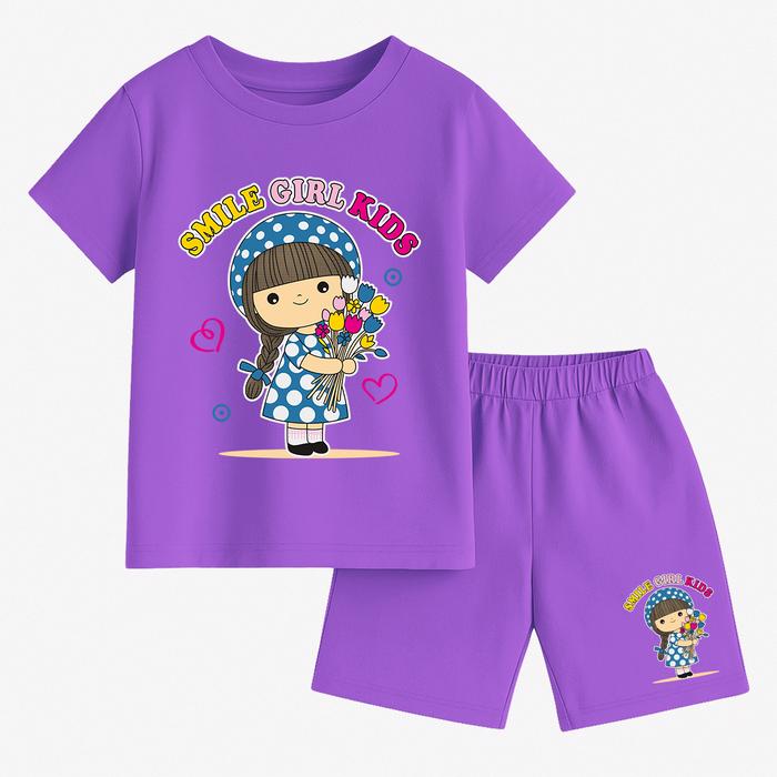 Setelan Baju Anak Smile Girl Kids Pendek Anak Cewek Usia 1-10 Tahun Code 1891 Bahan Katun PE Soft 28
