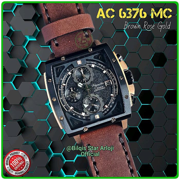 Alexandre Christie Pria Kotak Model RM Ac 6376 Mc Case Rose Gold Tali Kulit Coklat Original