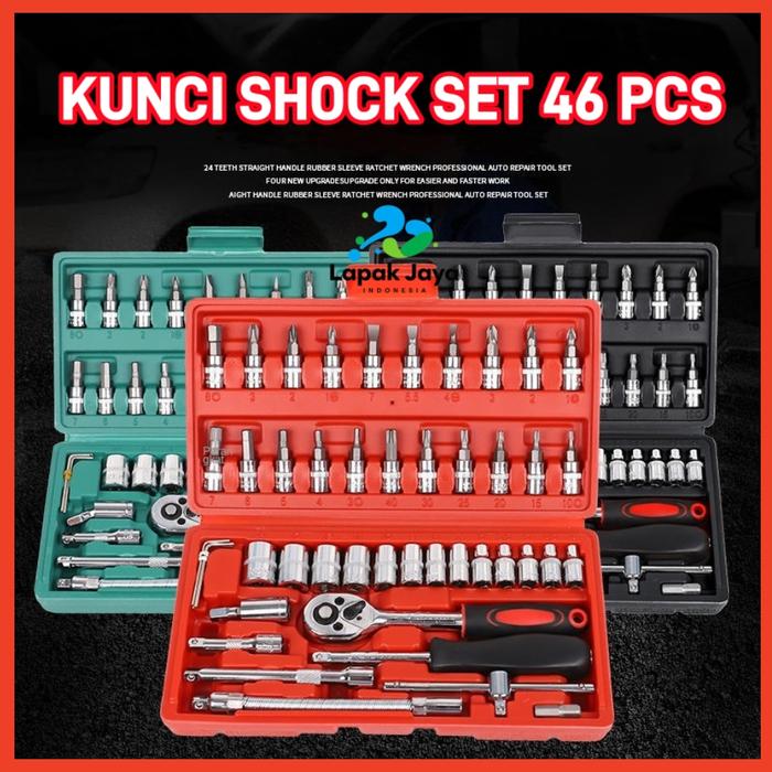 【𝑳𝒂𝒑𝒂𝒌 𝑱𝒂𝒚𝒂】Kunci Shock Set 46 PCS Full Set (1/4 ") Pas Ring L Motor Kunci / Kunci Set Lengkap / Kun