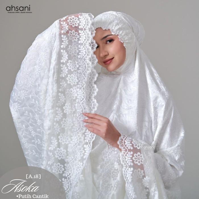 Mukena Dewasa Ahsani Asoka A18 Sutra Bordir Original Jumbo Putih