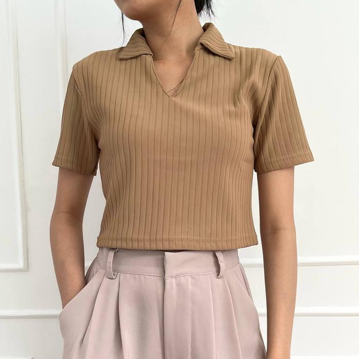 Asoka Lily Top 260 - Kaos Pendek Wanita Knit Rib - Kaos Polo Crop Baju Pasti Ori