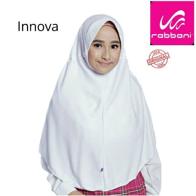 New Kerudung Sekolah Anak INNOVA Rabbani ORI S - XL Bergo Kaos Serut Belakang Pita Renda Jilbab Hija