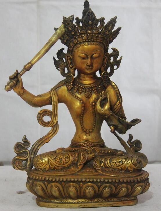 TERBARU 14 Tibet Copper Bronze Gild Monju Manjushri Kwan-yin