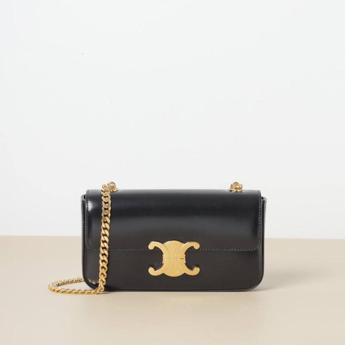 Triomphe Chain Shoulder Bag in Black Smooth Calfskin GHW