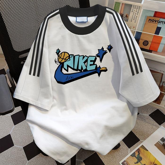 Amerika nike pencetakan Kaos Pria Dicetak Tiga Garis Kaos Lengan Pendek Pria Lengan Pendek Atasan Pu
