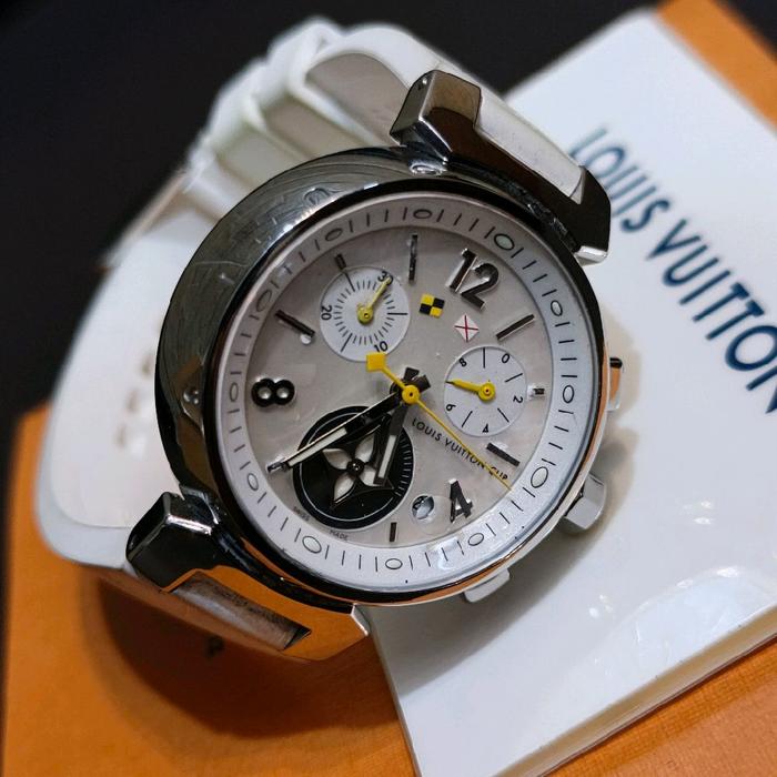 Jam Tangan Louis Vuitton Tambour Chronograph Putih Original - Unisex