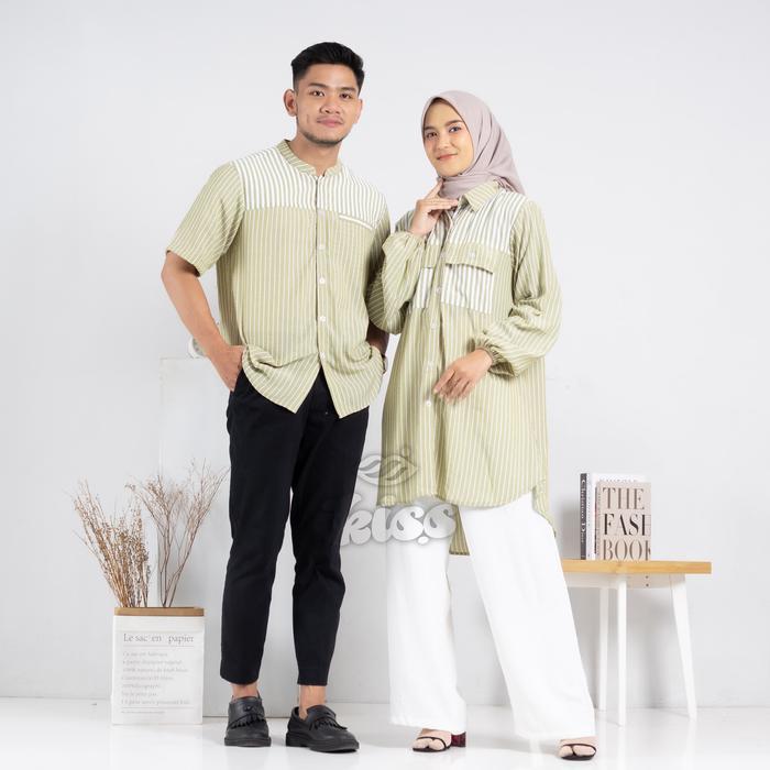 Blouse Wanita Muslim Full Kancing | Sarimbit  Couple Keluarga Motif Salur Ayah Bunda Dan Anak | Koko