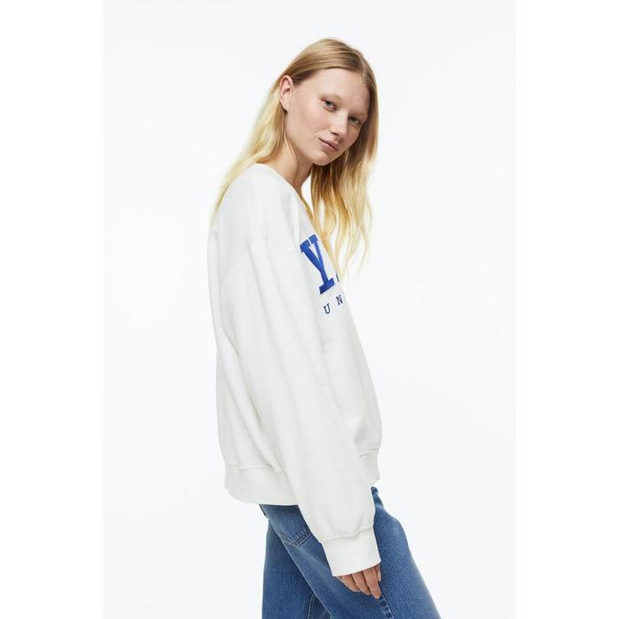 Promo / Terbaru H&M Motif-Detail Sweatshirt - White/Yale Non Cod