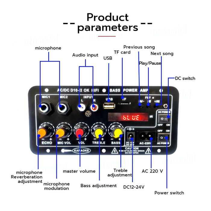 D10 Bluetooth USB Radio TF DIY Speaker Woofer Amplifier Board Karaoke Power amplifier board