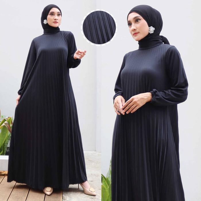 Baju Dress Gamis Hamil Muslim Pesta Plisket - Pleated Dress Fdd033