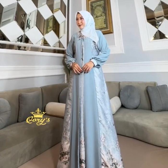 508|| Pakaian Wanita Dress Silk Layer Depan Qorys - Mewah, Lebaran, Gamis, Dewasa, Pesta, Maxi, Musl