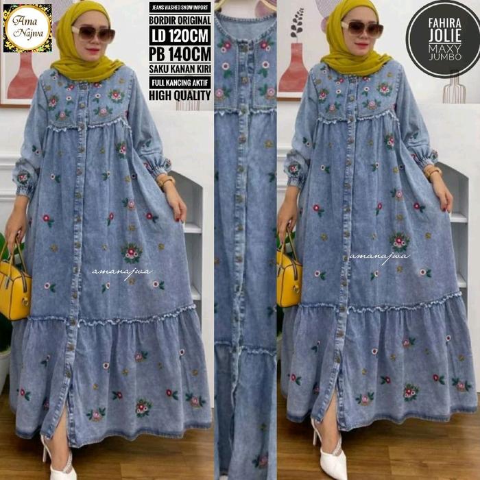 fahira jolie ld 120 Gamis Jeans BIG SIZE Dress jumbo fit XXXXXL Maxy cantik / Amj