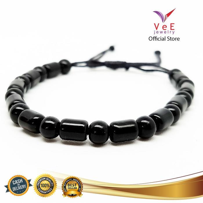 FREE ONGKIR Gelang Batu Giok China Asli Hitam 6mm Bola Tabung - VeE Gelang Tali Kesehatan Anti Virus