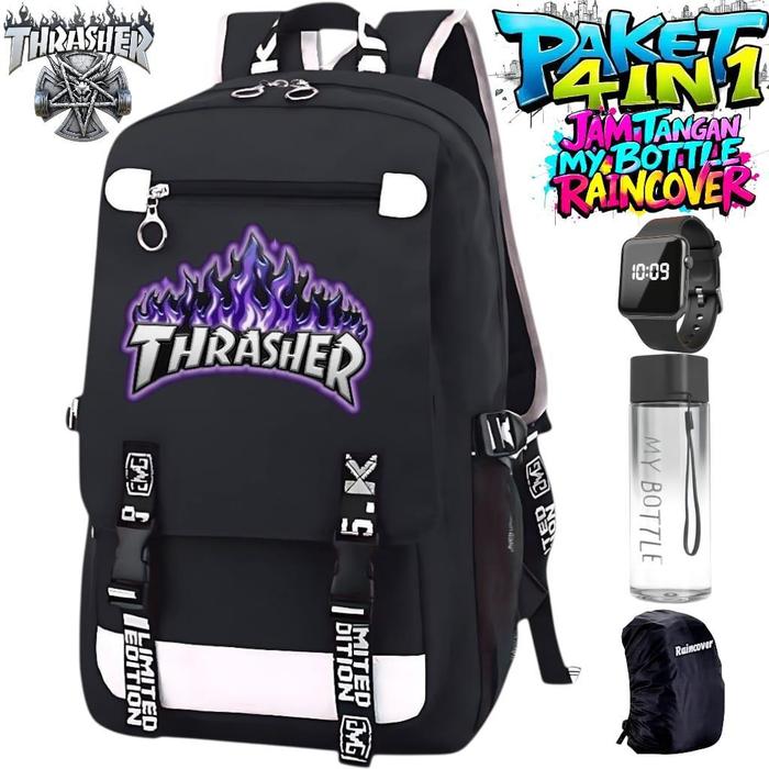 ADN BAG - TAS SEKOLAH ANAK LAKI LAKI PEREMPUAN THRASHER BLACK EDITION TAS RANSEL SEKOLAH ANAK SD REM