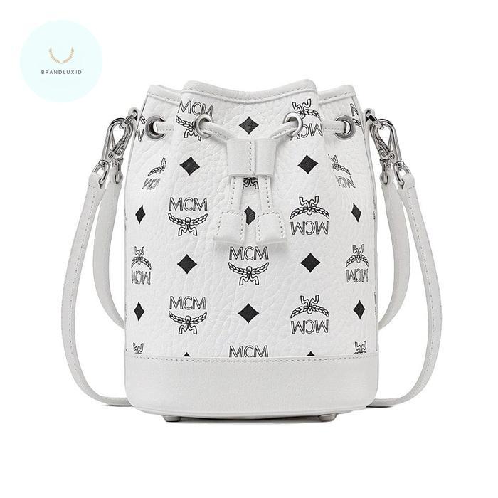 MCM Mini Dessau Drawstring Bag in Visetos White