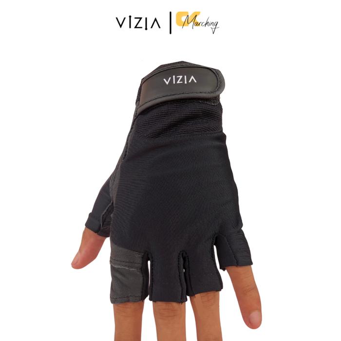 VIZIA GLOVES HALF FINGER LEATHER FOR COLOR GUARD - BLACK