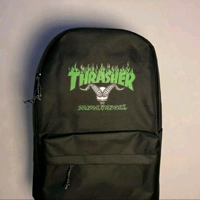 Thrasher Tas Ransel Hitam dengan Logo Api dan Rusa - Tas Sekolah dan Pria Wanita