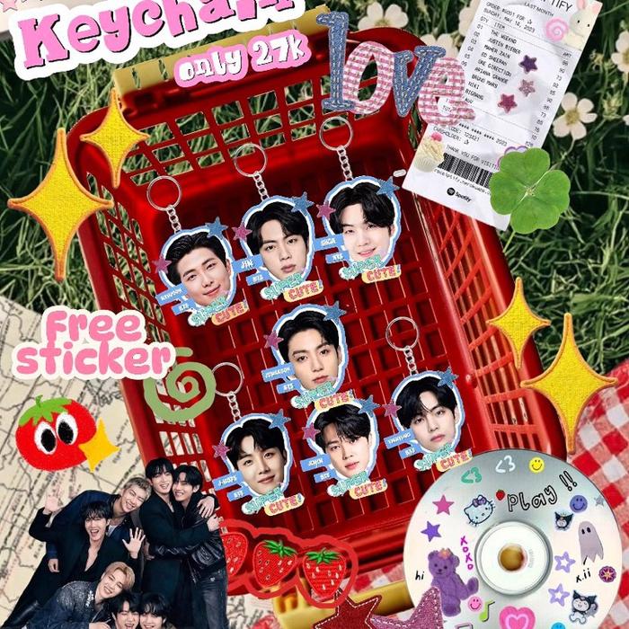 GANCI BTS AKRILIK KEYCHAIN GANTUNGAN KUNCI AKRILIK KPOP dengan Stiker Gratis dan Desain Menarik