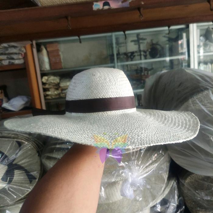 TOPI PANTAI CEWEK ANYAMAN PANDAN PET LEBAR BESAR MOTIF PITA TOPI PANDAN WANITA PET LEBAR TOPI WANITA