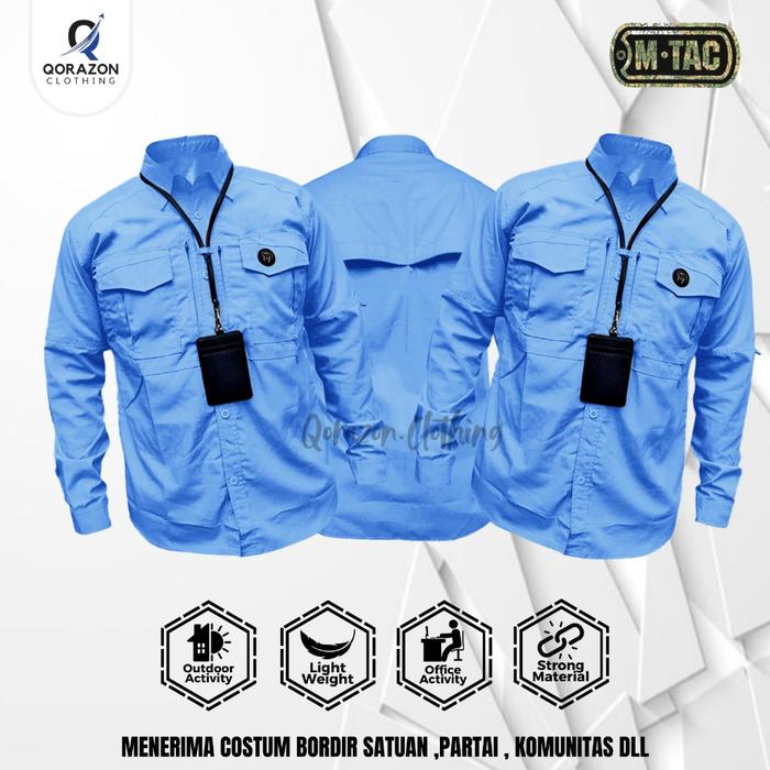 Kemeja Tactical M-TAC ORIGINAL Biru Muda Lengan Panjang Baju Kantor Lapangan Outdoor Activities.