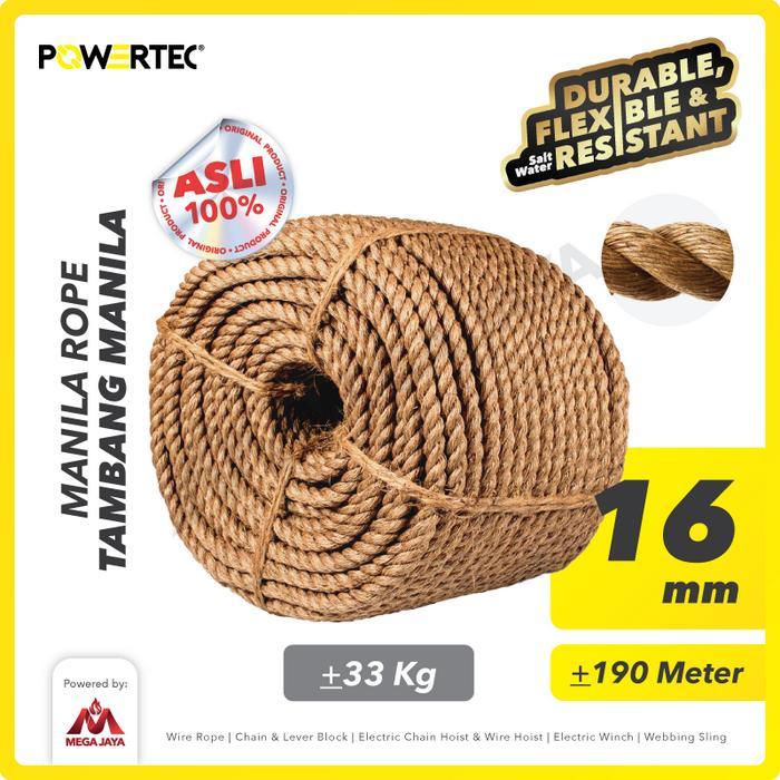 POWERTEC Tali Tambang Manila Rope 16mm x 190m x 33kg Tampar Dadung