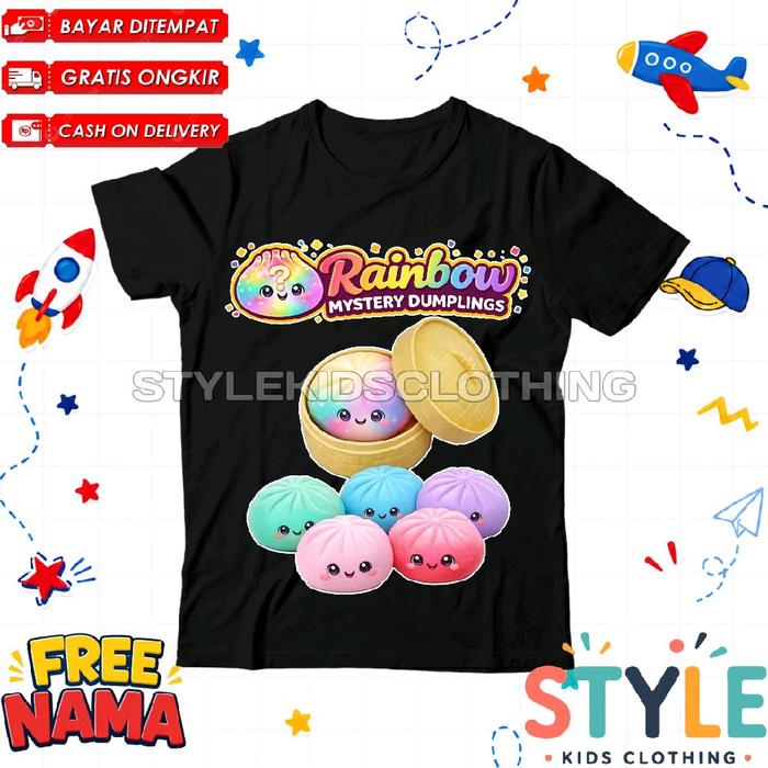 Kaos Anak Rainbow Mystery Dumplings Squishy Gratis Nama / T-shirt Anak Squishy Dumplings Rainbow Fas