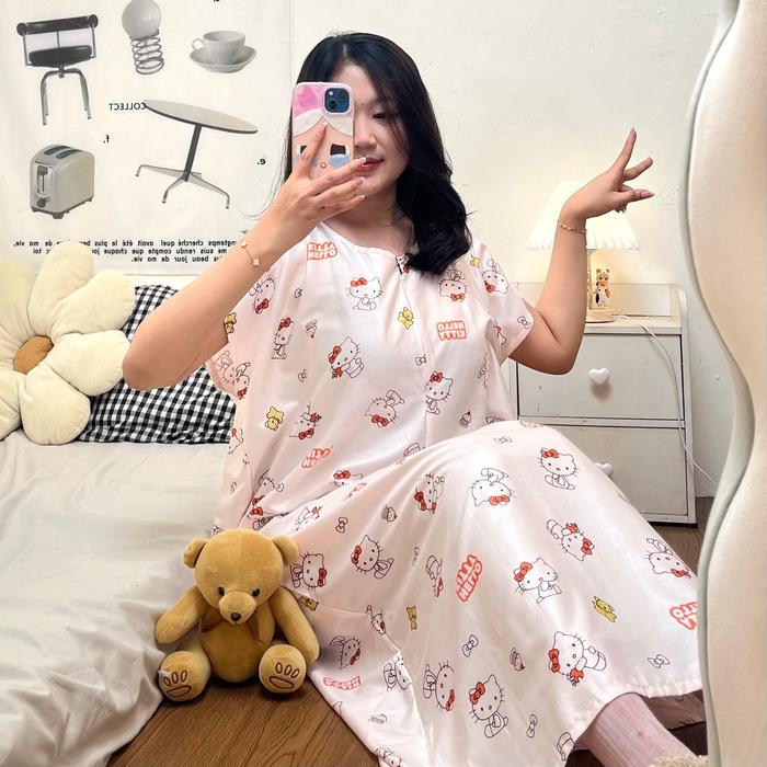 Sapasara - Daster Bali Midi Jumbo Kain Rayon LD 120 Busui Friendly Lengan Buntung Dewasa Nyaman Panj