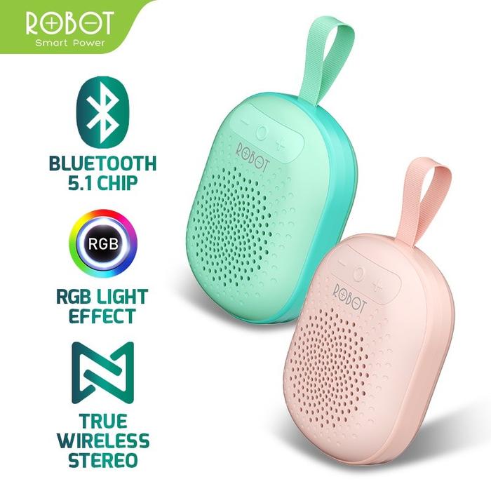 SPEAKER SALON TWS BLUETOOTH 5.1 ROBOT RB20 Mini Portable With RGB Light GARANSI RESMI