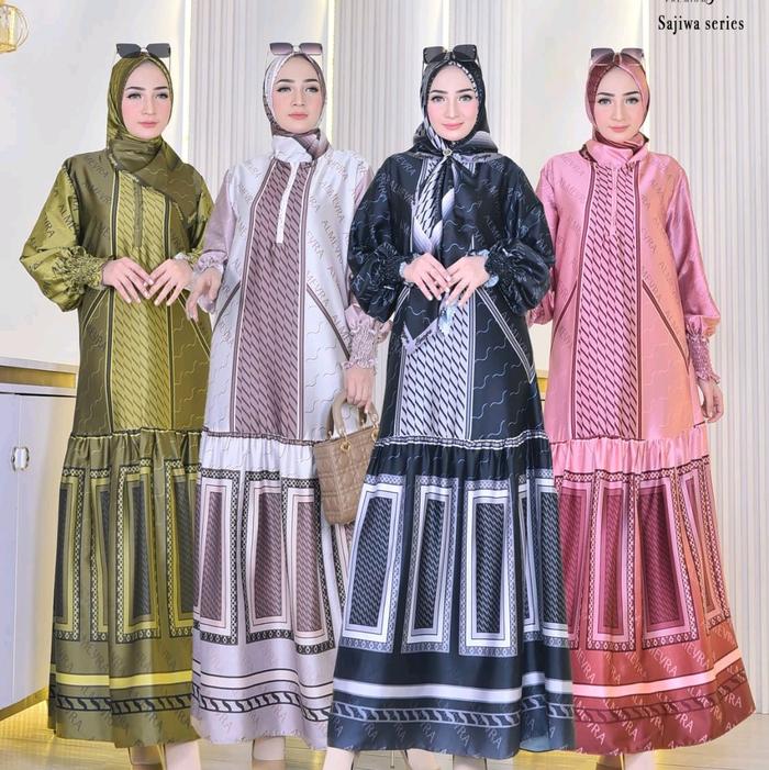 Gamis Sajiwa by Almeyra Premium Motif Muslim Printing Silk Digital Wanita Linen Dress Syari Dewasa