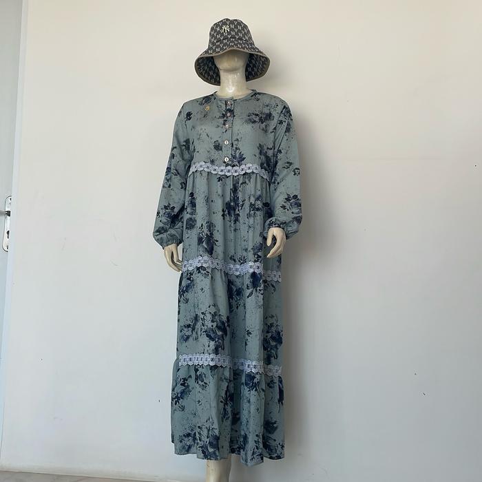 Gamis abiyan motif bunga dedaunan