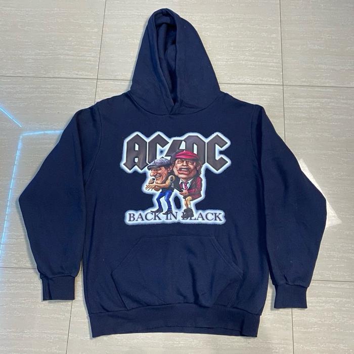 Hoodie Unisex Motif ACDC Back in Black Navy Blue Hoodie Unisex Motif ACDC
