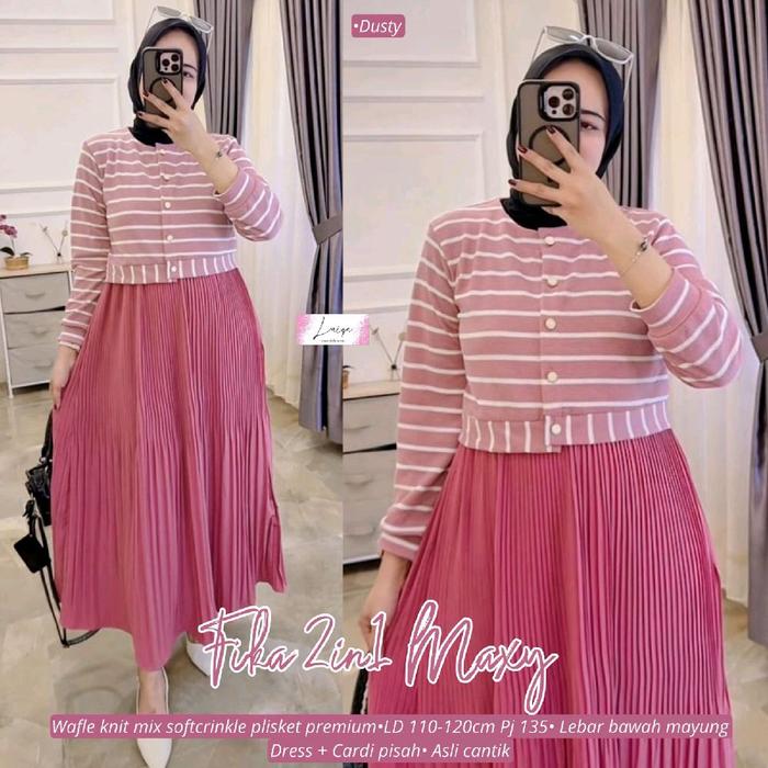 Fika MIDI DRESS GAMIS WANITA BAHAN KAOS KNIT PREMIUM KAOS MOTIF POLOS KOMBINASI GARIS Dewasa Origina