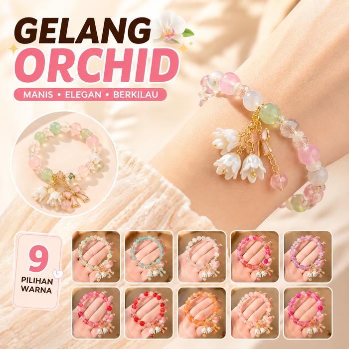 Gelang Manik Kaca Anggrek 2 Warna Cantik - Hadiah Kencan & Teman Terbaik Dengan Lukisan Bunga