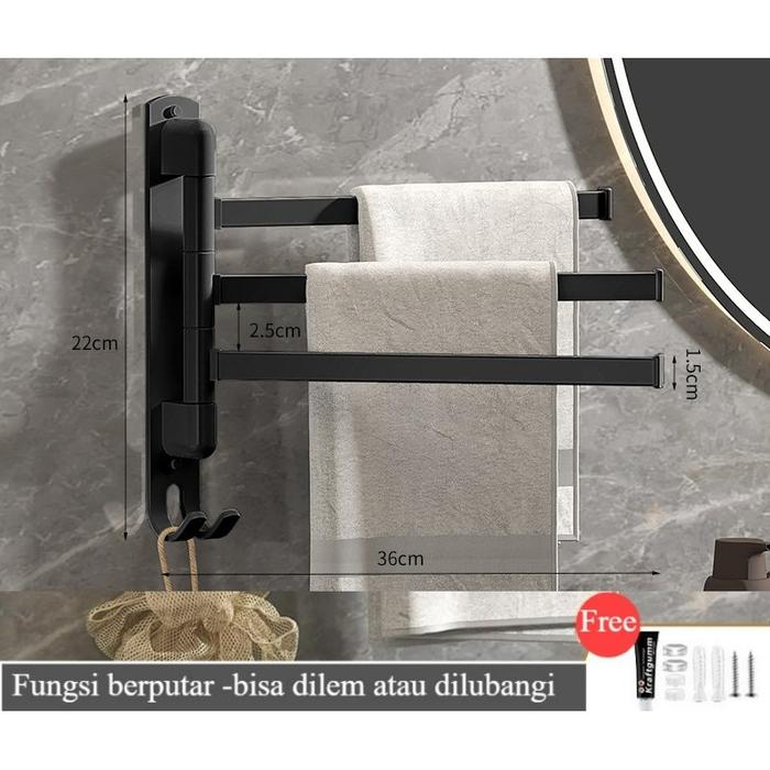 Rak Handuk Berputar Tanpa Melubangi Rak Kamar Mandi Gantungan Handuk