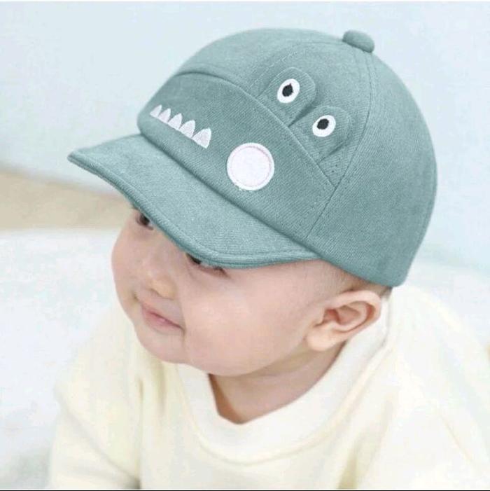 Topi crocodile Anak Motif buaya Hijau dengan Mata dan Taring Putih untuk Kegiatan Outdoor