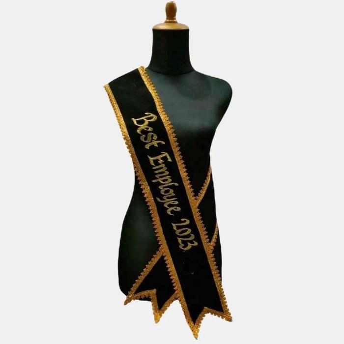 Selempang Wisuda Renda Formal Full Bordir Kain - Bludru 2 Lapis - Hitam - Elegan, Biru Selendang
