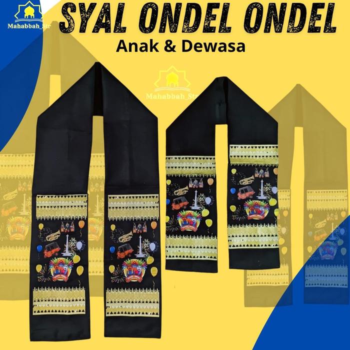 Syal Ondel Ondel Betawi Unisex Motif Bajai Monas Balon Kerak Telor
