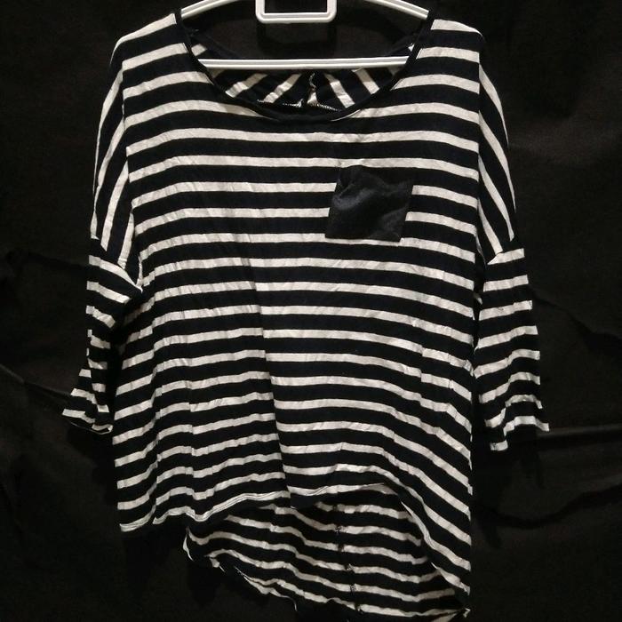 Zara Stripes Pocket Tshirt Woman Preloved Atasan Kaos Oversize