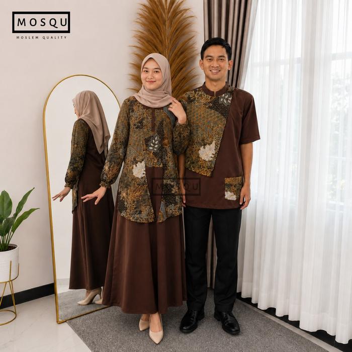 Mosqu Batik Couple Sarimbit Kombinasi Kemeja Gamis Batik Kondangan Rama Series